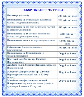 Пожертвования за требы